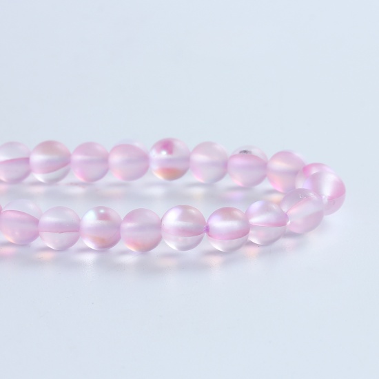 Picture of Glass Imitation Glitter Polaris Beads Round Pink Frosted About 8mm Dia, Hole: Approx 1.1mm, 10 PCs