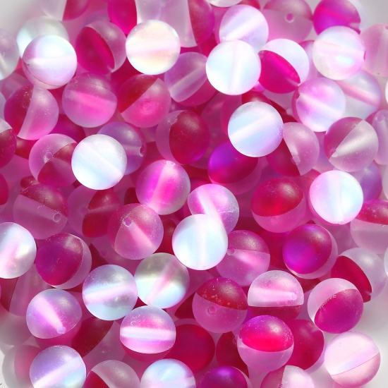 Picture of Glass Imitation Glitter Polaris Beads Round Fuchsia Frosted About 6mm( 2/8") Dia, Hole: Approx 1.1mm, 10 PCs