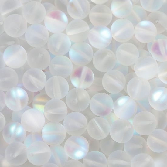 Immagine di Vetro Sciolto Imitazione Perle Polaris Glitter Tondo Trasparente Smerigliato Circa 10mm Dia, Foro: Circa 1.1mm, 10 Pz