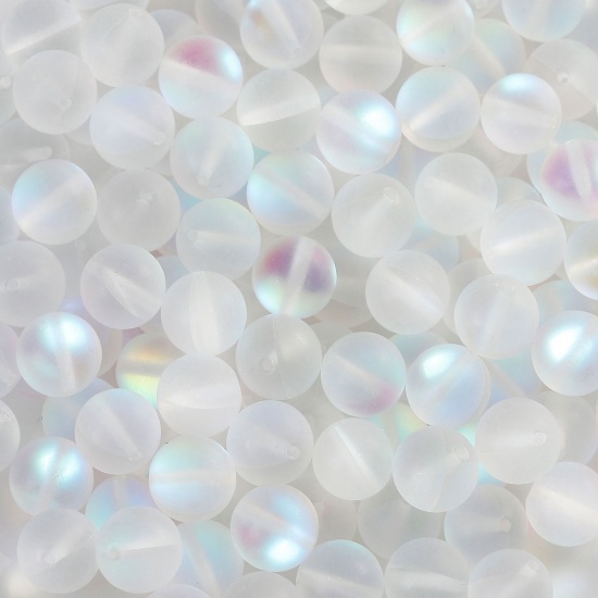 Immagine di Vetro Sciolto Imitazione Perle Polaris Glitter Tondo Trasparente Smerigliato Circa 8mm Dia, Foro: Circa 1.1mm, 10 Pz