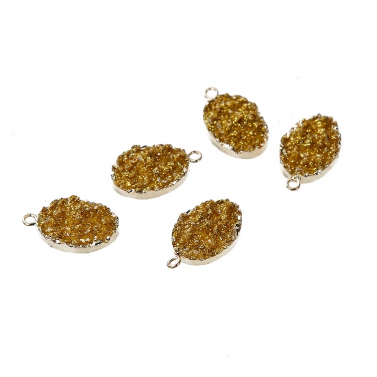 Picture of Resin Druzy /Drusy Charms Oval Gold Plated Yellow Glitter 22mm x13mm( 7/8" x 4/8") - 21mm x13mm( 7/8" x 4/8"), 2 PCs