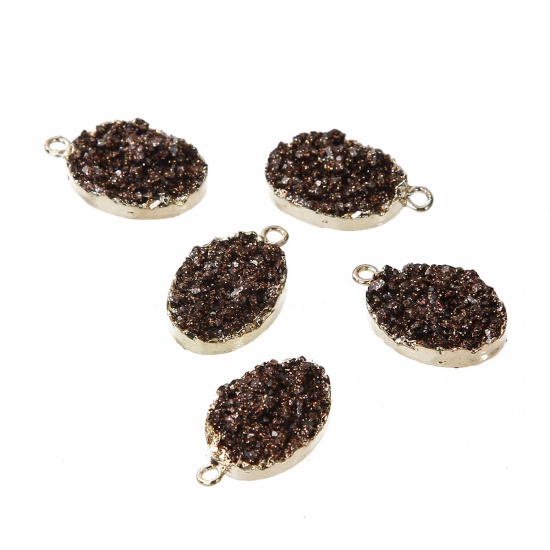 Picture of Resin Druzy /Drusy Charms Oval Gold Plated Black Glitter 22mm x13mm( 7/8" x 4/8") - 21mm x13mm( 7/8" x 4/8"), 2 PCs