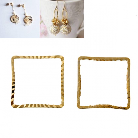 Image de 50 Pcs Connecteurs Pendentifs de Cadre de Lunette Géométrique en Laiton Doré Carré 12mm x 12mm
