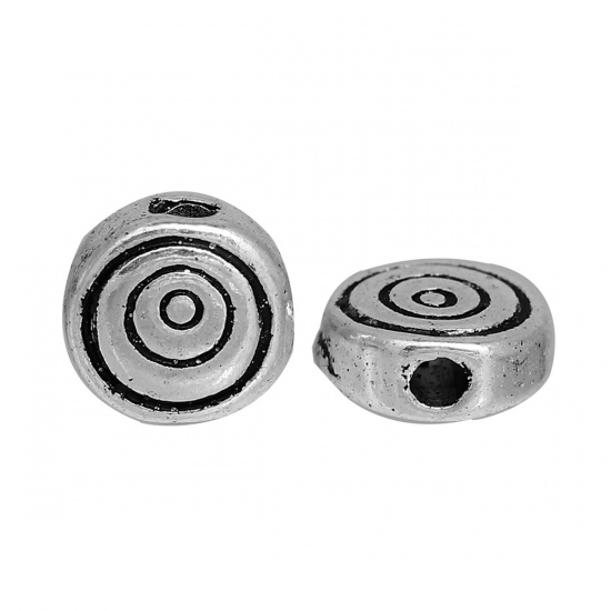 Picture of Zinc Based Alloy Spacer Beads Round Antique Silver Circle Carved About 6mm Dia, Hole: Approx 1.4mm, 50 PCs
