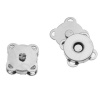 Picture of Magnetic Hematite Magnetic Snap Clasps For Purse Handbag Flower Silver Tone 15mm x 15mm, 10 PCs