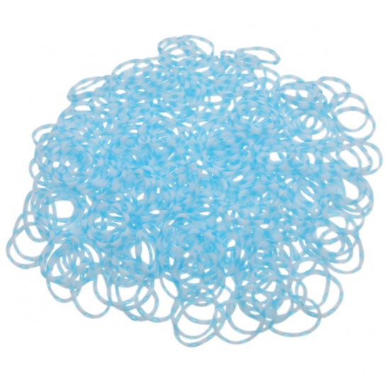 Picture of Rubber Bands For Loom Bracelets DIY Craft Making With S-Shape Clips Blue & White, 1 Packet(Approx 600PCs Rubber Bands)