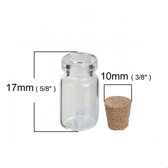 Picture of Glass Bottles Cylinder Jewelry Vials Transparent W/ Cork Stoppers (Capacity: Approx 1ml) 24mm x10mm, 10 PCs