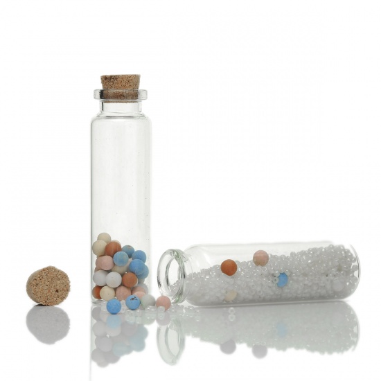 Picture of Glass Bottles Cylinder Jewelry Vials Cork Stoppers Transparent (Capacity: 19.2ml) 7.9cm x 2.2cm, 5 PCs