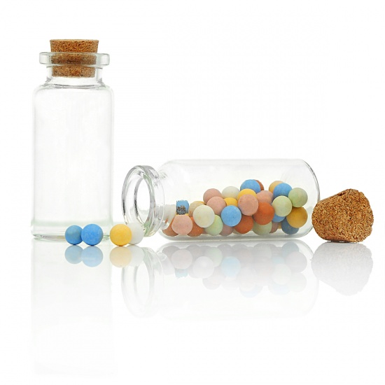 Picture of Glass Bottles Cylinder Jewelry Vials Cork Stoppers Transparent (Capacity: 12ml) 53mm x 22mm, 5 PCs