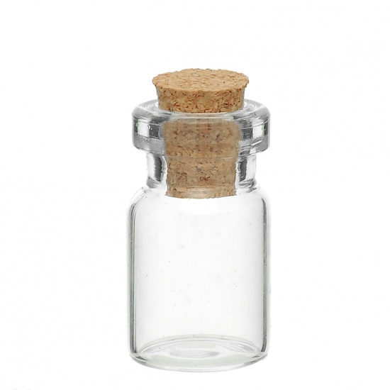 Picture of Glass Bottles Cylinder Jewelry Vials Cork Stoppers Transparent (Capacity: 1.5ml) 29mm x 13mm - 28mm x 13mm, 10 PCs