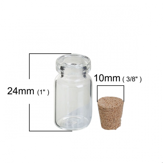 Picture of Glass Bottles Cylinder Jewelry Vials Cork Stoppers Transparent (Capacity: 1.5ml) 29mm x 13mm - 28mm x 13mm, 10 PCs