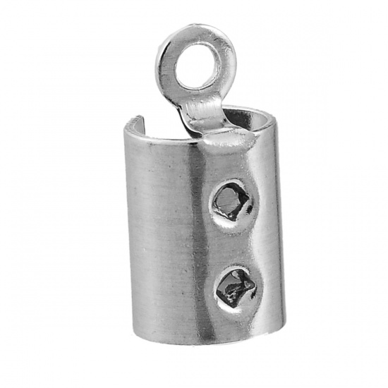 Picture of Stainless Steel Necklace Cord End Tips Cap Cylinder Silver Tone 11.0mm x 5.5mm, 50 PCs