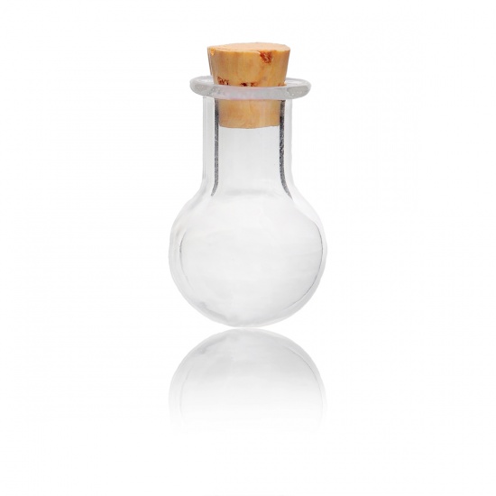ガラス製 ミニチュアボトル コルク付き 円形 透明 (容量：0.8ml) 27mm x 14mm、 5 個 の画像