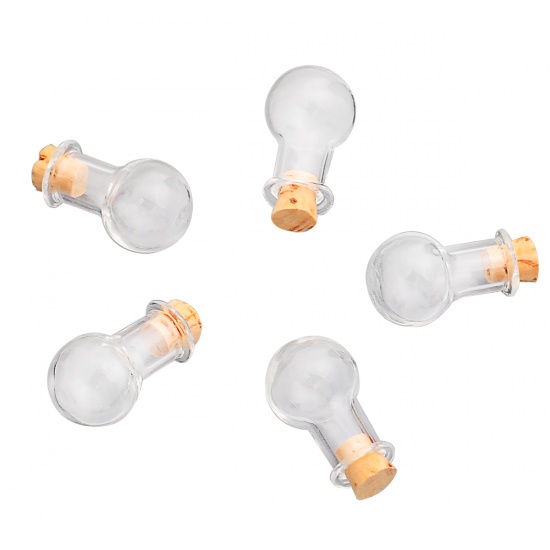 Picture of Glass Bottles Bulb Jewelry Vials Cork Stoppers Transparent (Capacity: 0.8ml) 27mm x14mm, 5 PCs