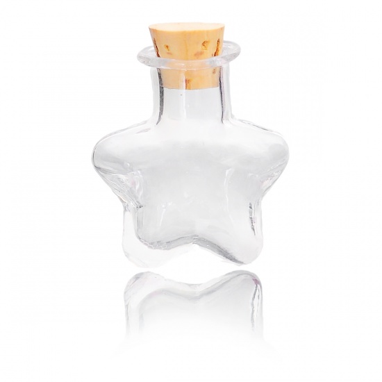 Picture of Glass Bottles Star Jewelry Vials Cork Stoppers Transparent (Capacity: 1.5ml) 27mm x20mm, 5 PCs