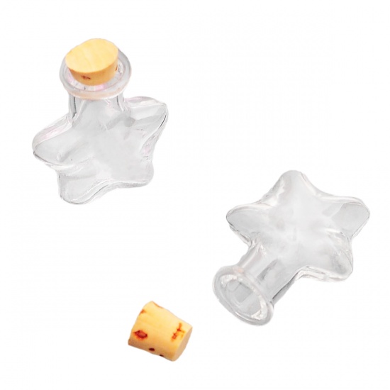 Picture of Glass Bottles Star Jewelry Vials Cork Stoppers Transparent (Capacity: 1.5ml) 27mm x20mm, 5 PCs