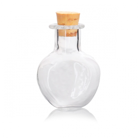 Picture of Glass Bottles Flat Oblate Jewelry Vials Cork Stoppers Transparent (Capacity: 2ml) 29mm x19mm, 5 PCs