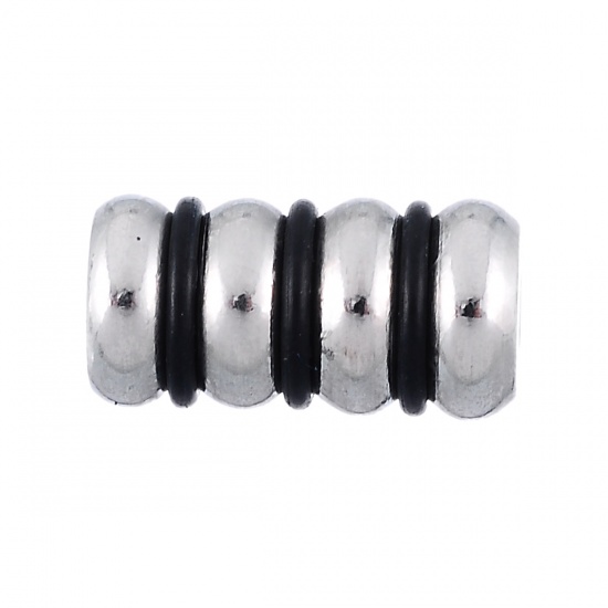 Bild von 304 Edelstahl Zwischenperlen Spacer Perlen Zylinder Silberfarben ca. 14mm x 7.5mm, Loch:ca. 2.5mm, 2 Stücke