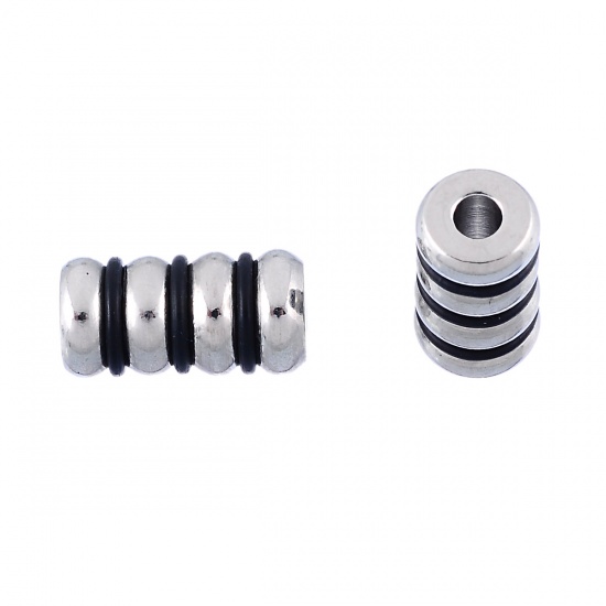 Bild von 304 Edelstahl Zwischenperlen Spacer Perlen Zylinder Silberfarben ca. 14mm x 7.5mm, Loch:ca. 2.5mm, 2 Stücke