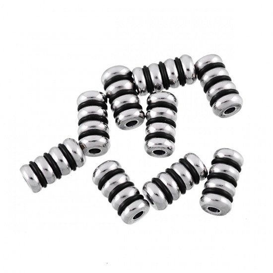 Bild von 304 Edelstahl Zwischenperlen Spacer Perlen Zylinder Silberfarben ca. 14mm x 7.5mm, Loch:ca. 2.5mm, 2 Stücke