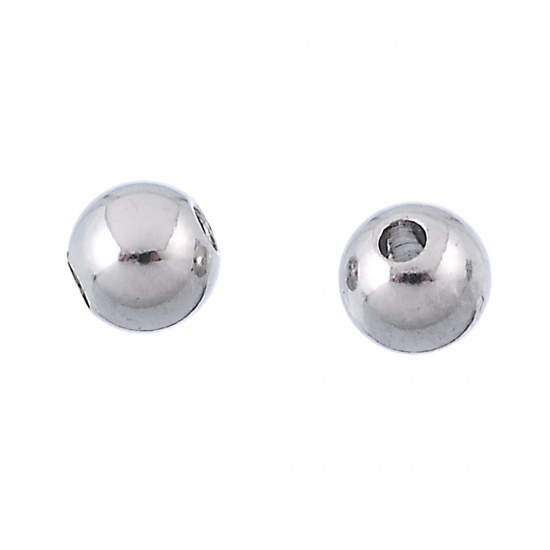 Imagen de Acero Inoxidable de Cuentas Ronda Tono de Plata 5mm Diámetro, Agujero: acerca de 1.3mm, 50 Unidades