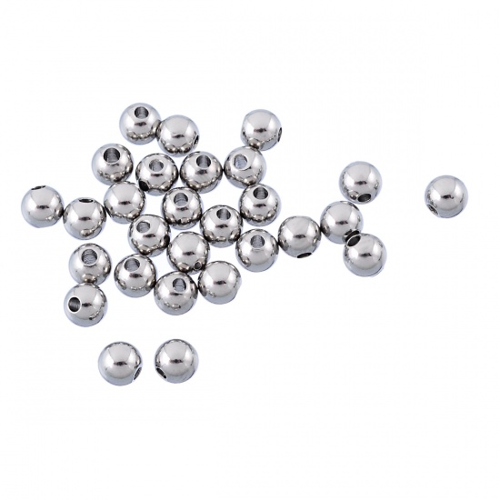 Imagen de Acero Inoxidable de Cuentas Ronda Tono de Plata 5mm Diámetro, Agujero: acerca de 1.3mm, 50 Unidades