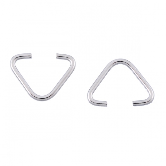 Picture of 304 Stainless Steel Pendant Pinch Bails Clasps Triangle Silver Tone 13mm( 4/8") x 10mm( 3/8"), 30 PCs