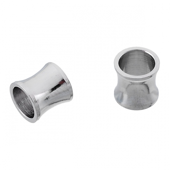 Imagen de Cuentas 304 Acero Inoxidable de Cuentas Cilíndrico Tono de Plata 8mm x 8mm, Agujero: acerca de 6.2mm, 10 Unidades