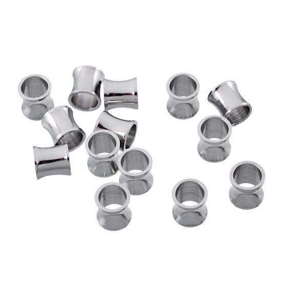 Imagen de Cuentas 304 Acero Inoxidable de Cuentas Cilíndrico Tono de Plata 8mm x 8mm, Agujero: acerca de 6.2mm, 10 Unidades