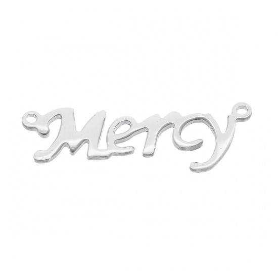 Picture of 304 Stainless Steel Connectors Findings Silver Tone Word Message " Mercy " 32mm(1 2/8") x 11mm( 3/8"), 1 Piece