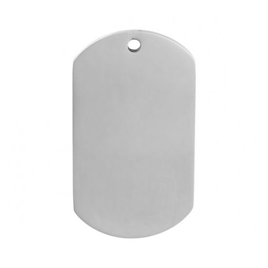 Picture of 1 Piece 304 Stainless Steel Blank Stamping Tags Pendants Rectangle Silver Tone Double-sided Polishing 50mm x 27.5mm