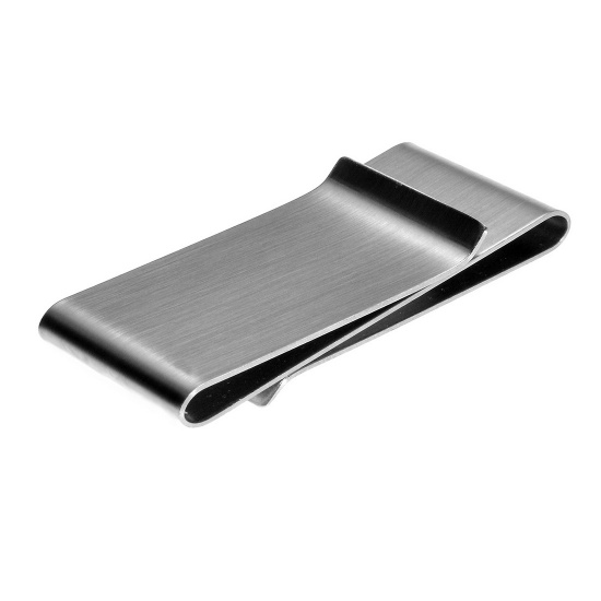 Picture of 304 Stainless Steel Money Clip Wallets Rectangle Silver Tone 65mm(2 4/8") x 30mm(1 1/8"), 20 PCs