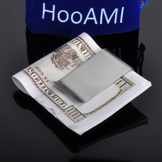 Picture of 304 Stainless Steel Money Clip Wallets Rectangle Silver Tone 65mm(2 4/8") x 30mm(1 1/8"), 20 PCs