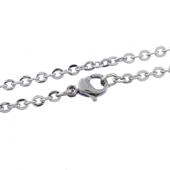Picture of 304 Stainless Steel Link Cable Chain Necklace Silver Tone 45cm(17 6/8") long, Chain Size: 3x2.5mm, 50 PCs