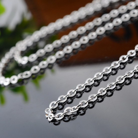 Picture of 304 Stainless Steel Jewelry Link Cable Chain Necklace Silver Tone 60cm(23 5/8") long, Chain Size: 3x2.5mm(1/8"x1/8"), 1 Piece