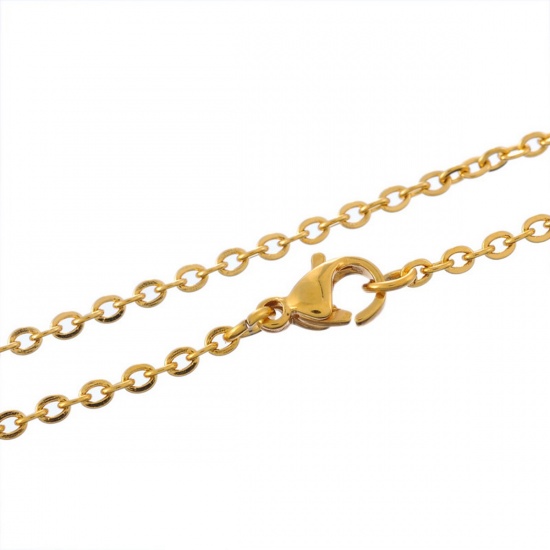 Picture of 304 Stainless Steel Jewelry Link Cable Chain Necklace Gold Plated 45cm(17 6/8") long, Chain Size: 3x2.5mm(1/8"x1/8"), 1 Piece
