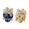 Picture of Ear Post Stud Earrings Flower Gold Plated Blue Clear AB Color Rhinestone W/ Stoppers 27mm x19mm(1 1/8" x 6/8"), Post/ Wire Size: (21 gauge), 1 Pair