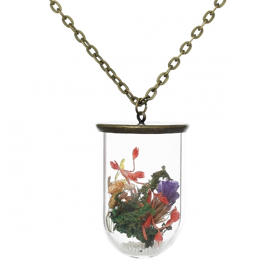 Picture of Glass Jewelry Bottle Necklace Multicolor Flower White Sand Stone Antique Bronze 69.5cm(27 3/8") long, 1 PC