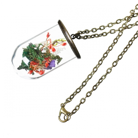 Picture of Glass Jewelry Bottle Necklace Multicolor Flower White Sand Stone Antique Bronze 69.5cm(27 3/8") long, 1 PC