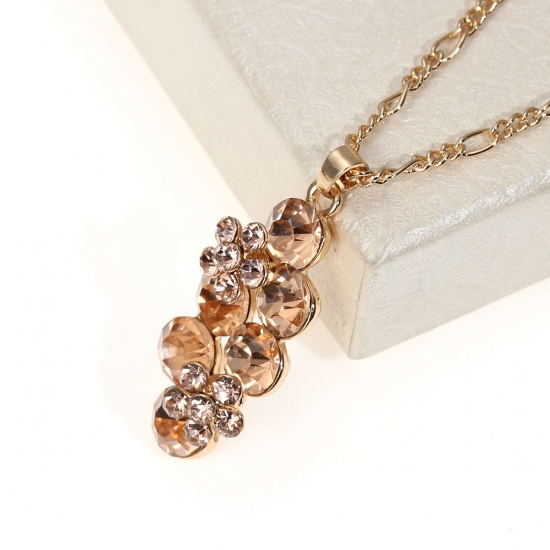 Picture of Jewelry Necklace Flower Gold Plated Champagne Rhinestone 42cm(16 4/8") long, 1 Piece