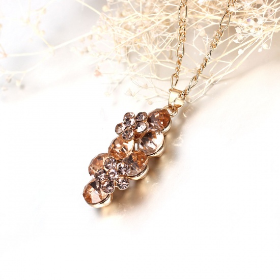 Picture of Jewelry Necklace Flower Gold Plated Champagne Rhinestone 42cm(16 4/8") long, 1 Piece