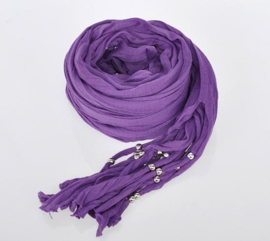 1PC Women's Fashion Purple Soft Scarf with Tassels Large Long Wrap Shawl Stole 1.8m(70-7/8") の画像
