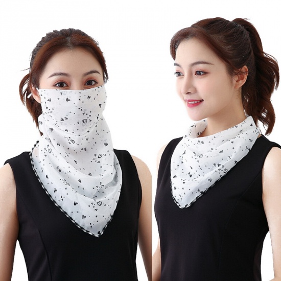 ホワイト & ブラック -多機能 フェイスマスク シルクマスク フェイスカバー ネックカバー UVカット 耳かけ 日焼け対策 女性用 の画像