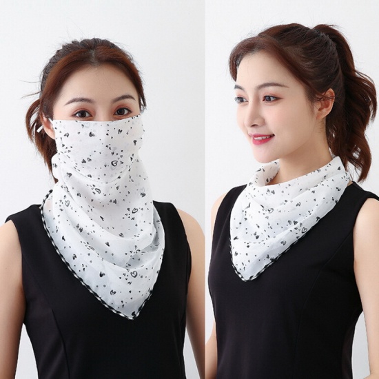 Immagine di White & Black - Summer Outdoor Sunscreen Mask Scarf Neck Scarf Large Silk Mask Multi-function Earloop Scarf