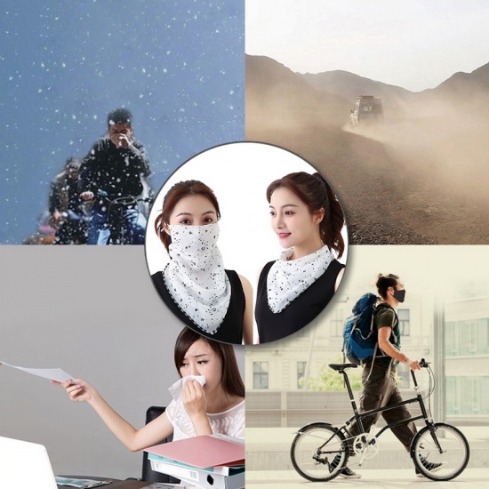 Picture of White & Black - Summer Outdoor Sunscreen Mask Scarf Neck Scarf Large Silk Mask Multi-function Earloop Scarf