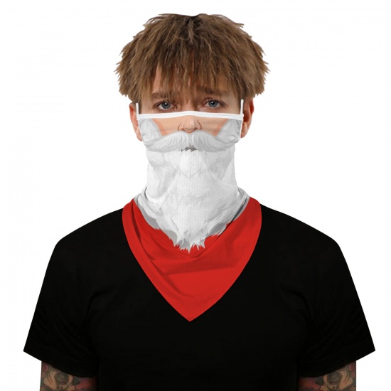 Immagine di Polyester Adults Windproof Dustproof Face Mask For Outdoor Cycling White & Red Christmas Santa Claus 45cm x 23cm, 1 Piece