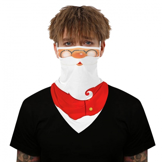 Immagine di Polyester Adults Windproof Dustproof Face Mask For Outdoor Cycling White & Red Christmas Santa Claus 45cm x 23cm, 1 Piece
