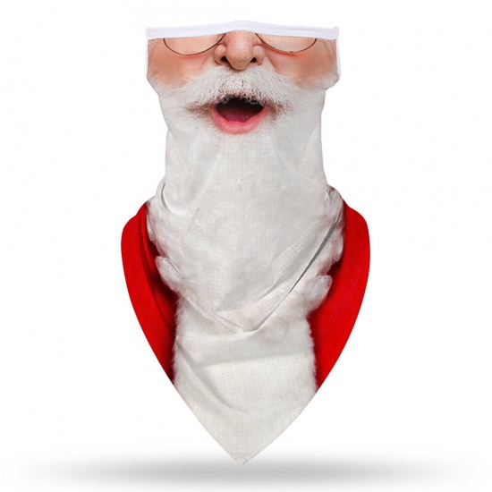 Immagine di Polyester Adults Windproof Dustproof Face Mask For Outdoor Cycling White Christmas Santa Claus 45cm x 23cm, 1 Piece