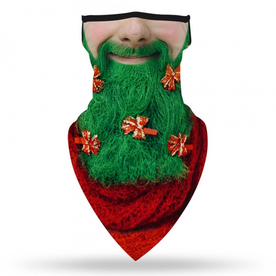 Изображение Polyester Adults Windproof Dustproof Face Mask For Outdoor Cycling Red & Green Christmas Santa Claus 45cm x 23cm, 1 Piece