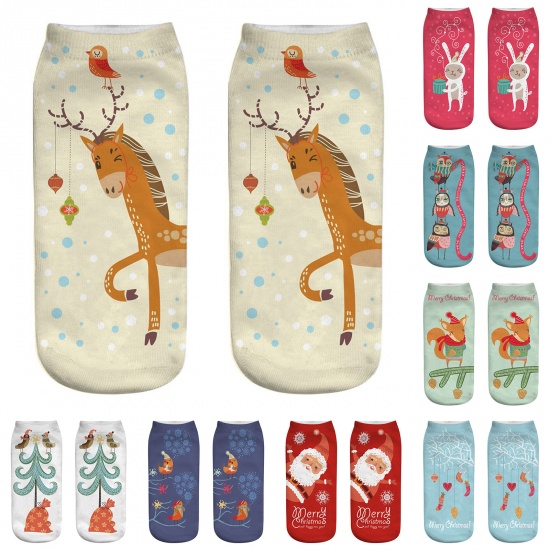 Bild von Polyester-Baumwolle-Mischung für Damen Socke Weihnachten Rentier Dunkelblau 20cm x 8cm, 1 Paar